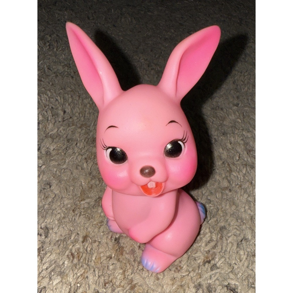 Vintage Easter Unlimited Rubber Squeek toy Rabbit-‎ Pink